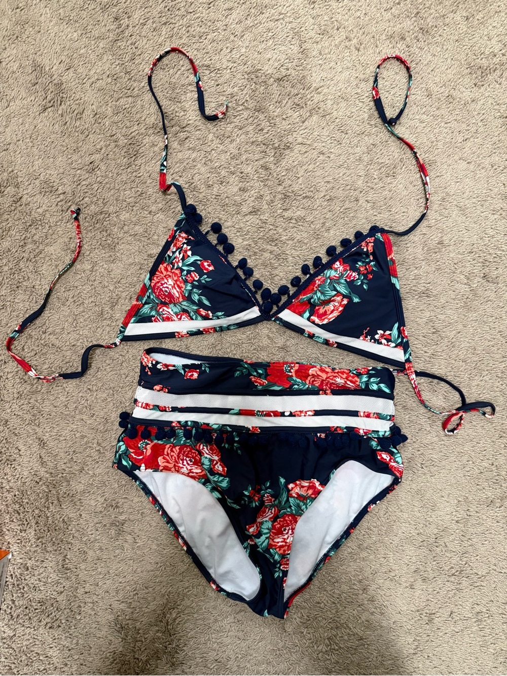 Floral Two-Piece Bikini Set in Navy and Red